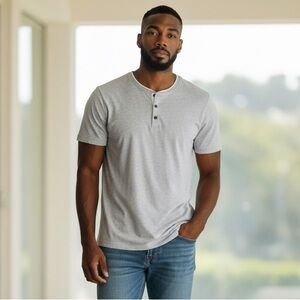 TS125 Men’s Old Navy Marled SOFT Wash Stylish Henley T Shirt L